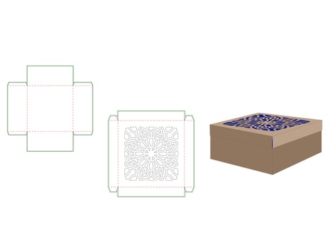 Printable Lid Box with Mandala Pattern dieline template vector