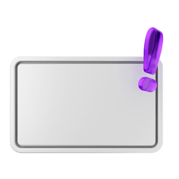 A purple and white sticker with a question mark png