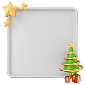 A square frame with a christmas tree and presents png