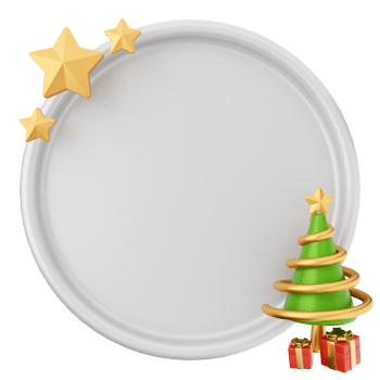 A white plate with a christmas tree and presents png