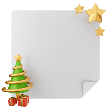A blank paper with a christmas tree and gold stars png