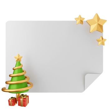 A christmas tree and presents are on a blank paper png