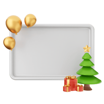 Christmas tree and gold balloons on a white plate png