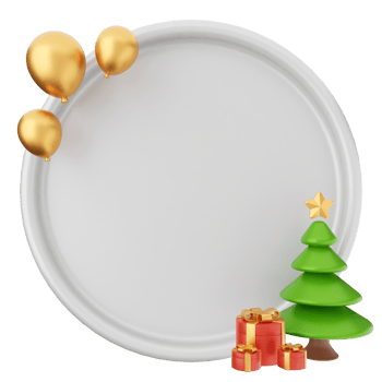 White plate with christmas tree and gold balloons png