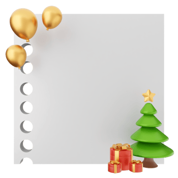 A blank sheet of paper with a christmas tree and balloons png