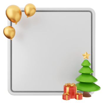 A white frame with christmas decorations and balloons png