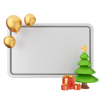 Christmas tree, gold balloons and a blank sign png