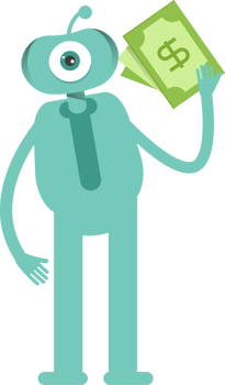One Eye Monster Character Holding Dollar Banknotes png
