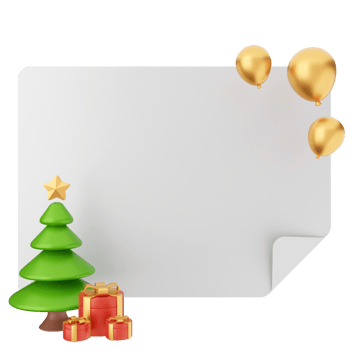 A christmas tree and balloons are on a white board png