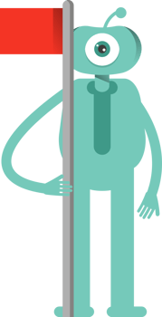 One Eye Monster Character Holding Red Flag Pole png
