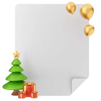 A blank paper with christmas decorations and balloons png