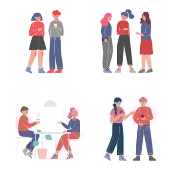 People Talking to Each Other Set, Meeting of Friends or Colleagues Illustration on White Background vector