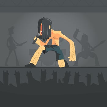 Rock Musician, Brutal Man Singing with Microphone, Rock Band Member Character Cartoon Illustration vector