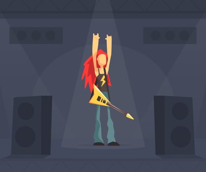 Rock Musician, Male Guitarist Performing on Stage, Rock Band Member Character Cartoon Illustration vector