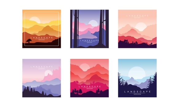 Mountain Landscape in Different Times of Day Set, Beautiful Nature Scenery for Poster, Banner, Flyer or Cover Illustration vector