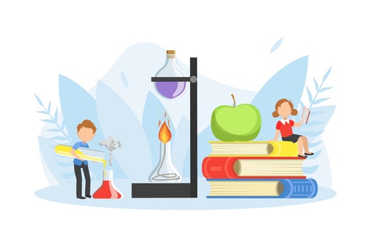 Kids Studying with Huge School Supplies, Boy and Girl at Chemistry Lesson Illustration vector