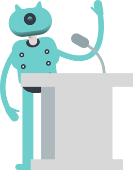 Cute Humanoid Robot Character Speaking on Podium png