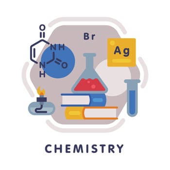 Chemistry School Subject Icon, Education and Science Discipline with Related Elements Flat Style Illustration vector