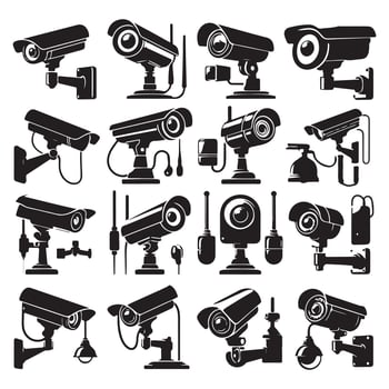 Security Camera Icons Silhouette on White background vector