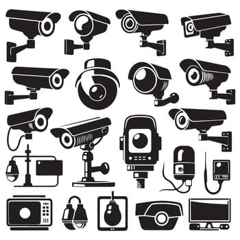 Black Silhouette of Surveillance Cameras Set vector