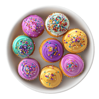 Delicious Cupcakes Arranged Neatly in a Ceramic Bowl on Transparent Background png