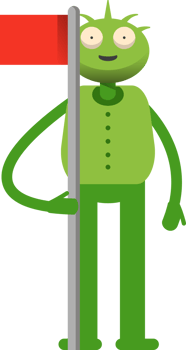 Cute Green Monster Character Holding Flag Pole png