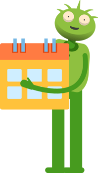 Cute Green Monster Character Holding Calendar png