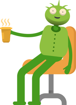Cute Green Monster Character Drinking Coffee png