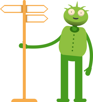 Cute Green Monster Character and Signpost png