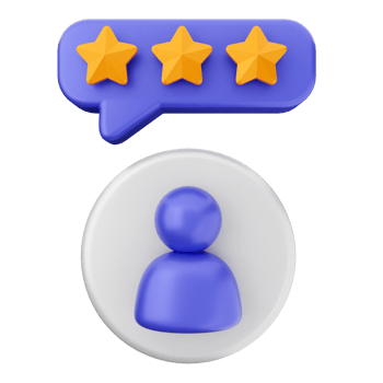 A person with five stars on a speech bubble png