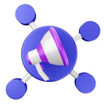 A purple megaphone with four circles around it png