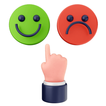 Three different colored smiley faces with a finger pointing to one png