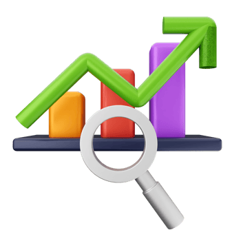 A magnifying glass and a graph chart png