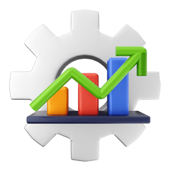 A gearwheel with an upward arrow and a graph png
