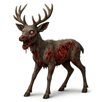 Creepy Zombie Deer with Disturbing Features and Horror Elements png