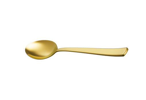A shiny golden spoon with a reflective surface, slender handle and oval bowl. 3D Illustration. png