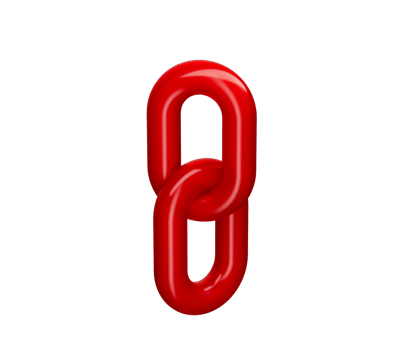 3D Red chain link icon with a glossy finish, symbolizing connection and unity. 3d illustration png