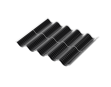 Solar panel system integrated within a wavy, corrugated roofing sheet, 3d illustration png