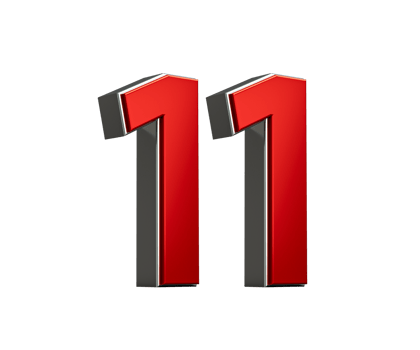 Bold Vibrant Red Number Eleven Number 11 With Sleek Metallic White Background 3D Illustration png