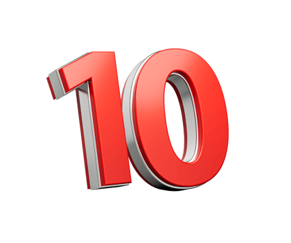 Bold Vibrant Red Number Ten Number 10 With Metallic On White Background 3D Illustration png