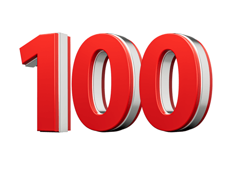 Bold Vibrant Red Number Hundred Number 100 With Metallic On White Background 3D Illustration png