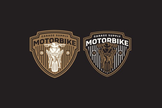 custom automatic motorcycle front view retro badge logo design set for garage, workshop. motor vehicle vintage emblem logo graphic collections. auto motorbike illustration element designs vector