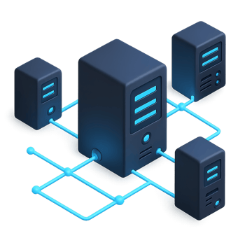Modern Networked Computer Towers with Glowing Connections and Cables png