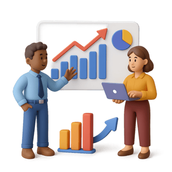 3D Data Analysis Concept with Characters Presenting Statistics png