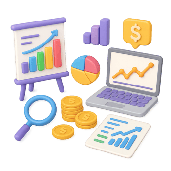 3D Business Analysis Tools for Simple Financial Insights Visualization png