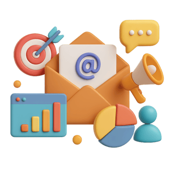 Creative Email Marketing Strategy Concept in 3D Design Elements png