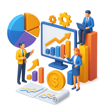 3D Business Trends Composition with Charts, Graphs, and Figures png