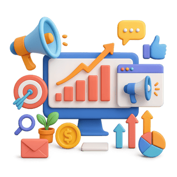 3D Marketing Innovation Concepts with Graphs and Communication Icons png