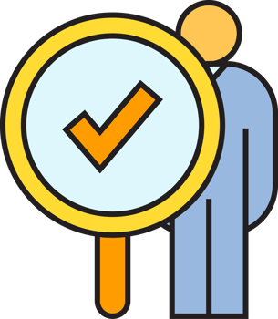 People and Check Mark in Magnifier Icon png