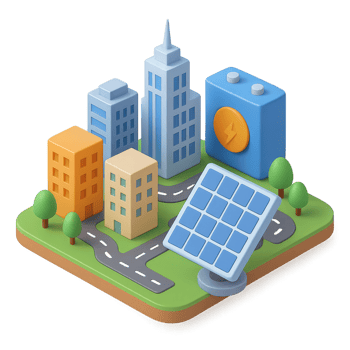 3D Solar Cityscape Model with Buildings and Solar Panel Design png